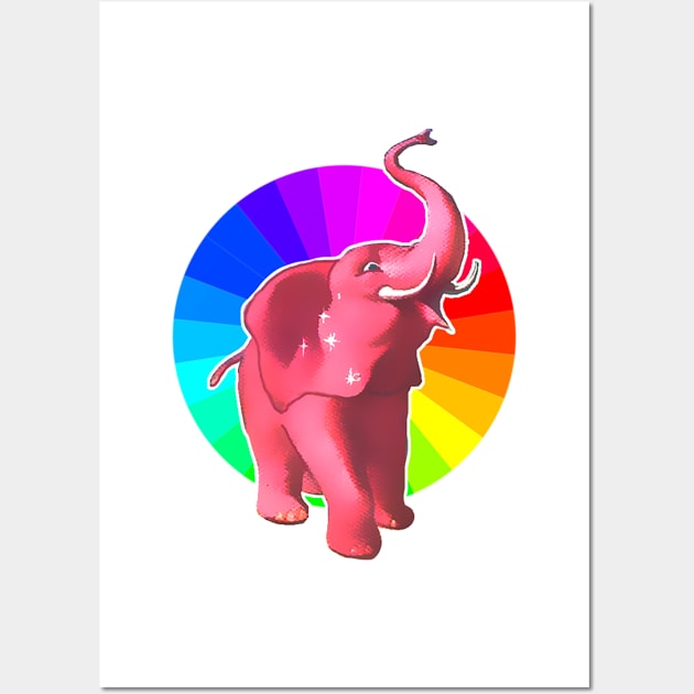 Pink Elephant Rainbow Wall Art by Marccelus